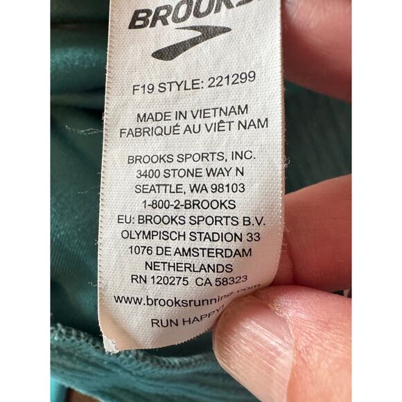 Brooks -Womens Run Happy Size L Stretchy Long Sleeve Turtleneck Thumbholes Green - Picture 6 of 7